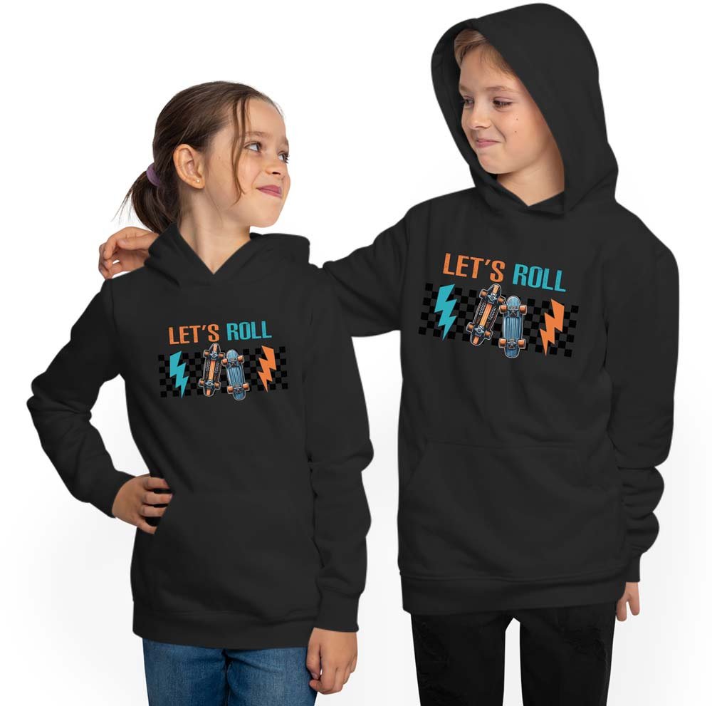 Hooded Sweater Kids Hoodie - Skateboard with Let's Roll Print i531